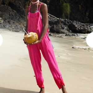 Andi Bagus Kaia Linen Overalls Pink Magenta Jumpsuit Bikini Cover Up
